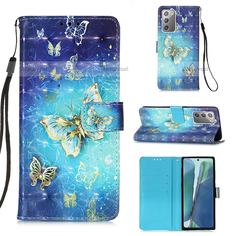 Leather Case Stands Fashionable Pattern Flip Cover Holder Y03B for Samsung Galaxy Note 20 5G Sky Blue