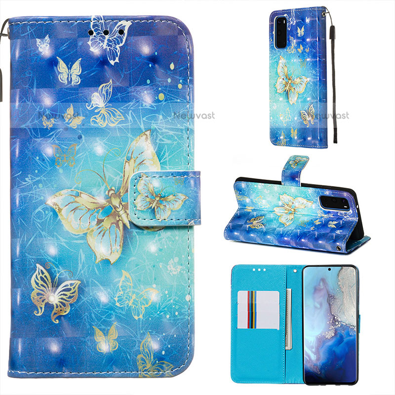 Leather Case Stands Fashionable Pattern Flip Cover Holder Y03B for Samsung Galaxy S20 5G Sky Blue