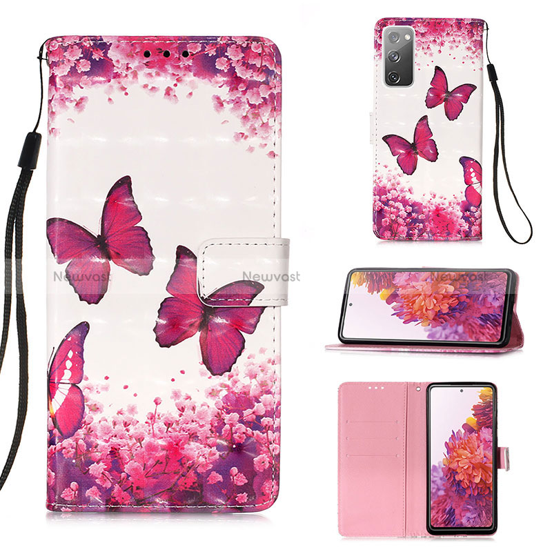 Leather Case Stands Fashionable Pattern Flip Cover Holder Y03B for Samsung Galaxy S20 FE (2022) 5G Hot Pink