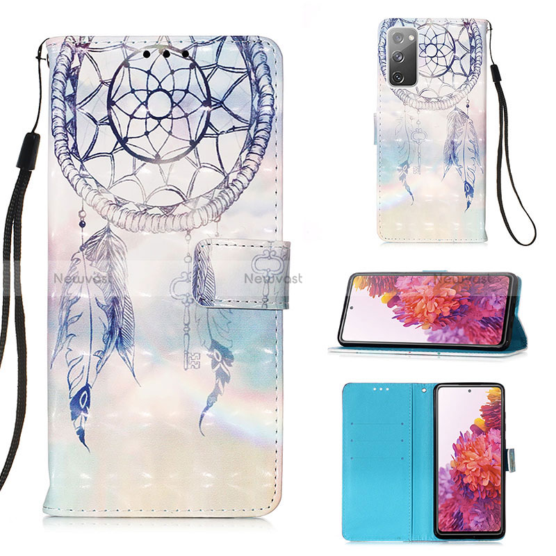 Leather Case Stands Fashionable Pattern Flip Cover Holder Y03B for Samsung Galaxy S20 FE 4G Mint Blue