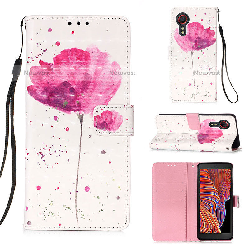 Leather Case Stands Fashionable Pattern Flip Cover Holder Y03B for Samsung Galaxy XCover 5 SM-G525F Pink