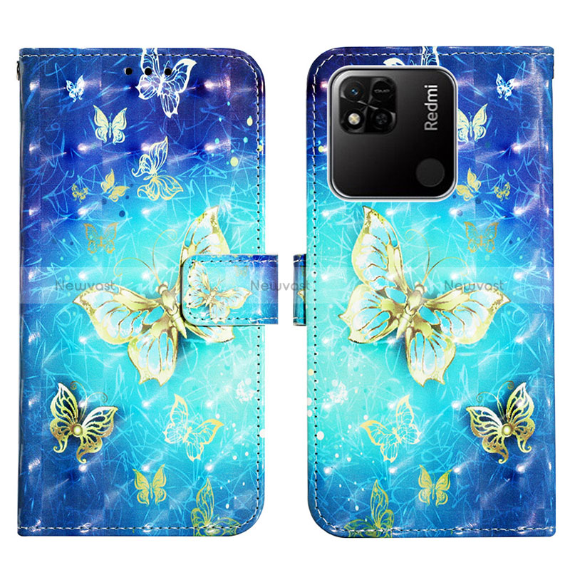 Leather Case Stands Fashionable Pattern Flip Cover Holder Y03B for Xiaomi POCO C3 Sky Blue