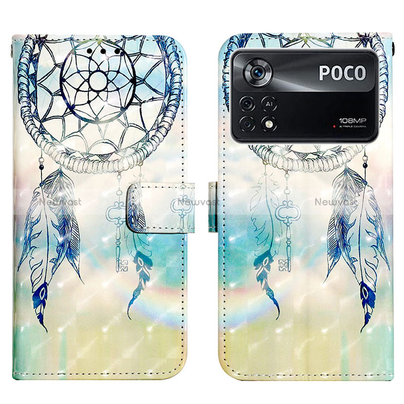 Leather Case Stands Fashionable Pattern Flip Cover Holder Y03B for Xiaomi Poco X4 Pro 5G Mint Blue