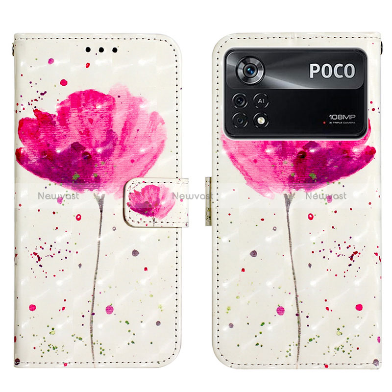 Leather Case Stands Fashionable Pattern Flip Cover Holder Y03B for Xiaomi Poco X4 Pro 5G Pink
