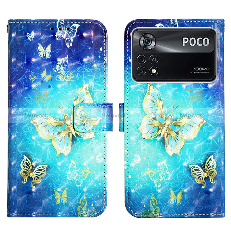 Leather Case Stands Fashionable Pattern Flip Cover Holder Y03B for Xiaomi Poco X4 Pro 5G Sky Blue