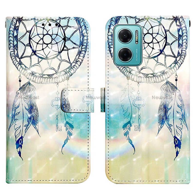 Leather Case Stands Fashionable Pattern Flip Cover Holder Y03B for Xiaomi Redmi 10 Prime Plus 5G Mint Blue