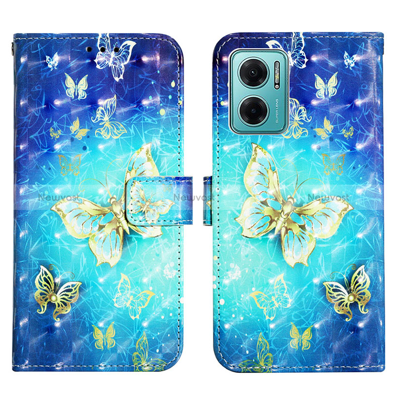 Leather Case Stands Fashionable Pattern Flip Cover Holder Y03B for Xiaomi Redmi 10 Prime Plus 5G Sky Blue