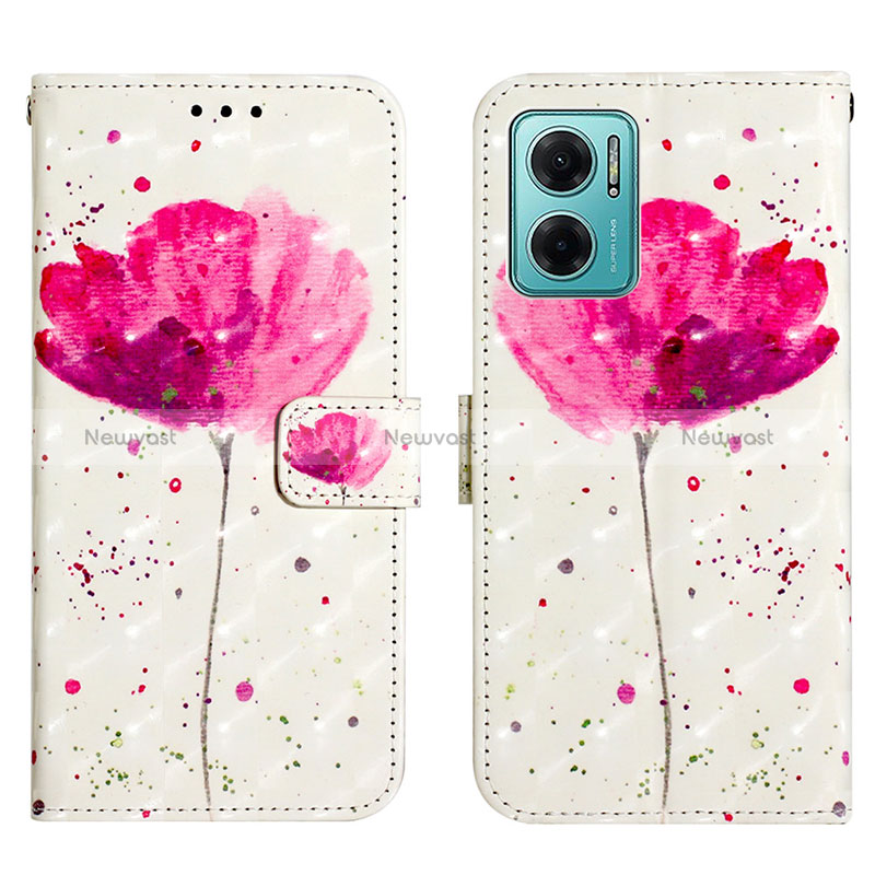 Leather Case Stands Fashionable Pattern Flip Cover Holder Y03B for Xiaomi Redmi 11 Prime 5G Pink