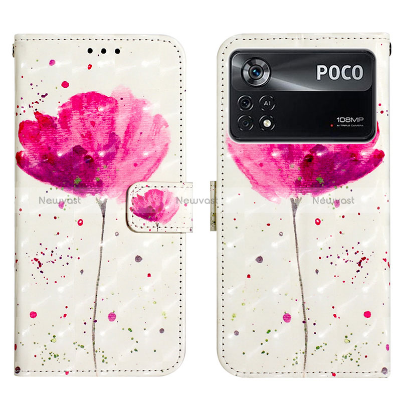 Leather Case Stands Fashionable Pattern Flip Cover Holder Y03B for Xiaomi Redmi Note 11E Pro 5G Pink