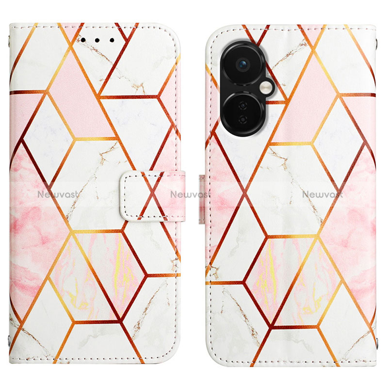 Leather Case Stands Fashionable Pattern Flip Cover Holder Y04B for OnePlus Nord CE 3 Lite 5G White