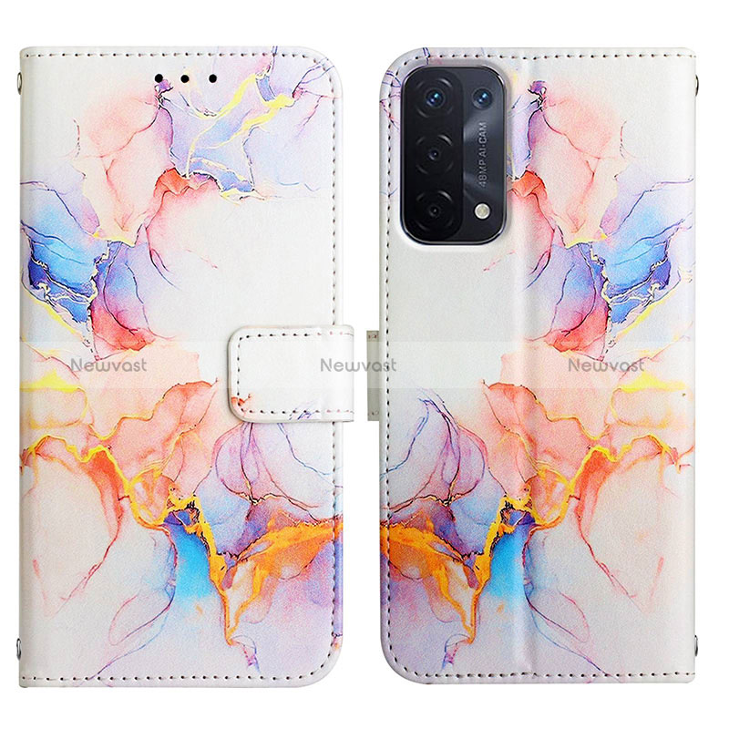 Leather Case Stands Fashionable Pattern Flip Cover Holder Y04B for Oppo A54 5G Blue