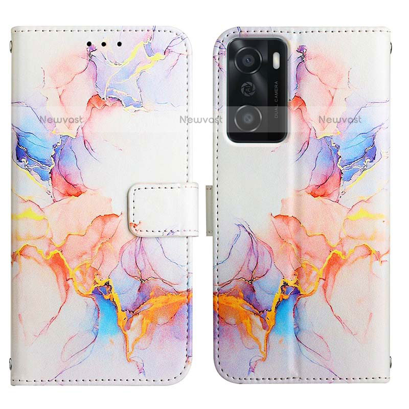 Leather Case Stands Fashionable Pattern Flip Cover Holder Y04B for Oppo A55S 5G Blue