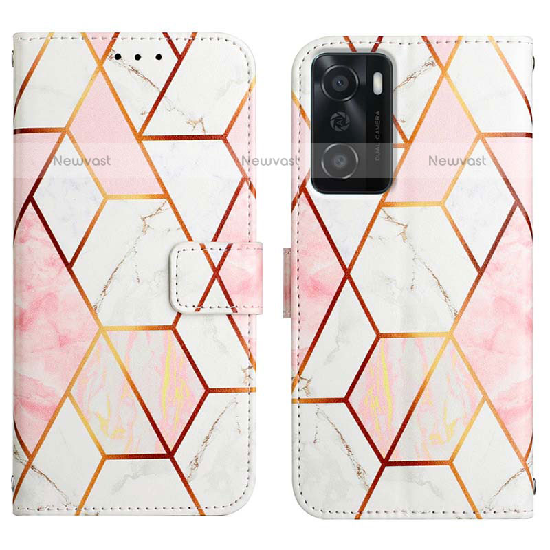 Leather Case Stands Fashionable Pattern Flip Cover Holder Y04B for Oppo A55S 5G White