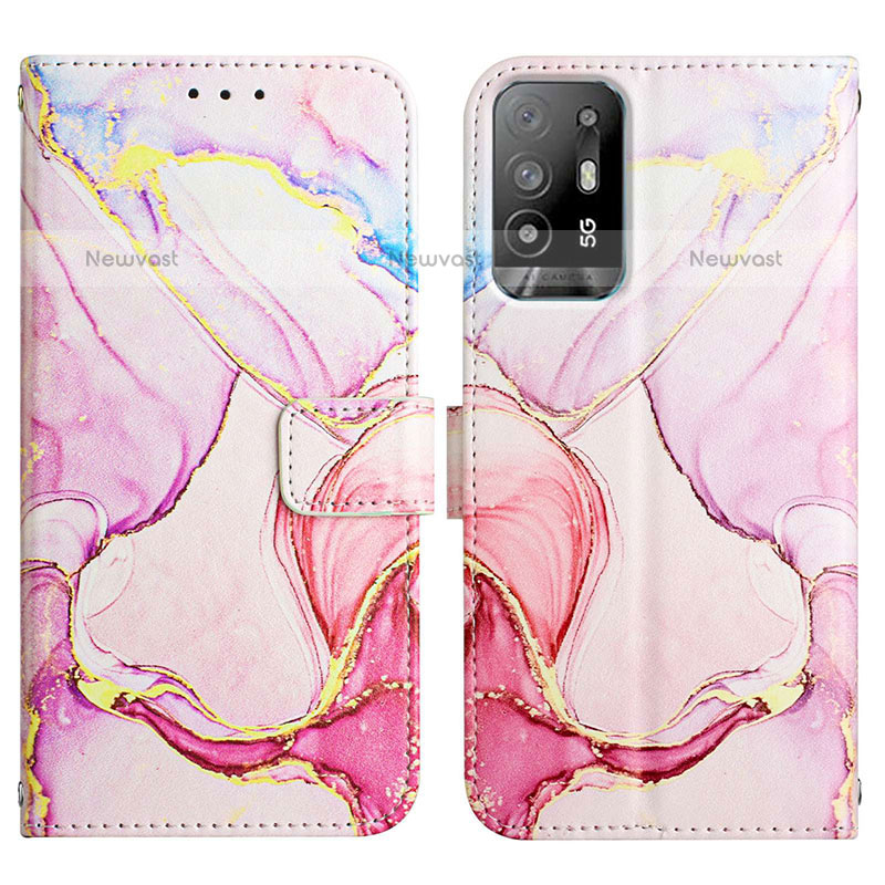 Leather Case Stands Fashionable Pattern Flip Cover Holder Y04B for Oppo F19 Pro+ Plus 5G Pink