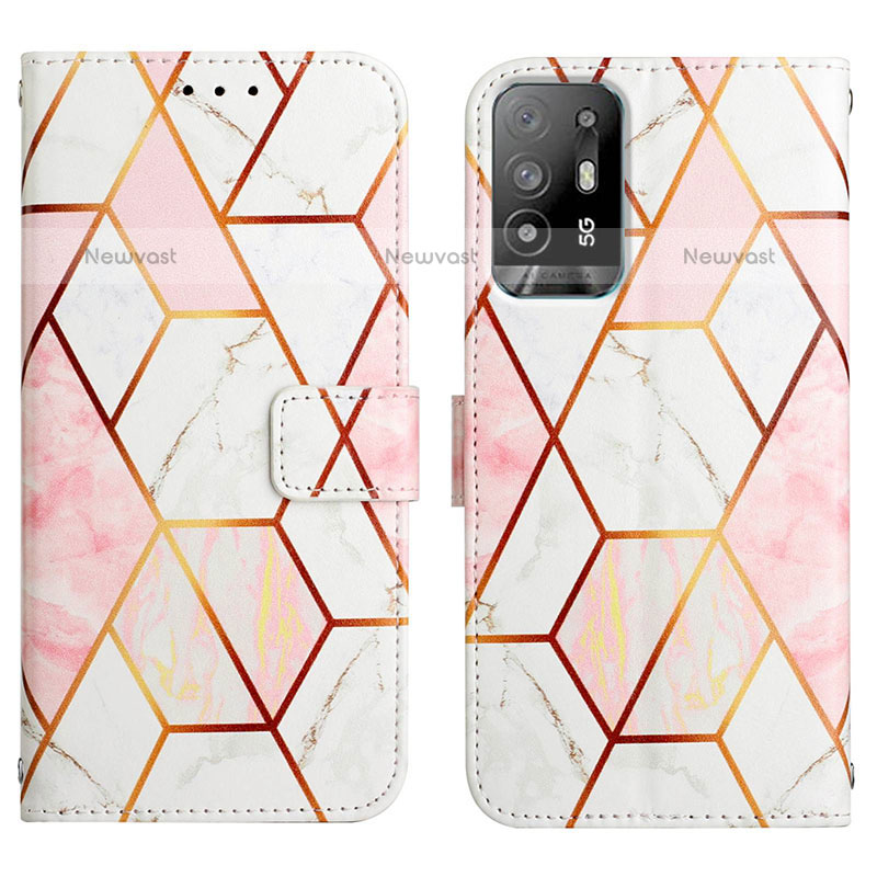 Leather Case Stands Fashionable Pattern Flip Cover Holder Y04B for Oppo F19 Pro+ Plus 5G White