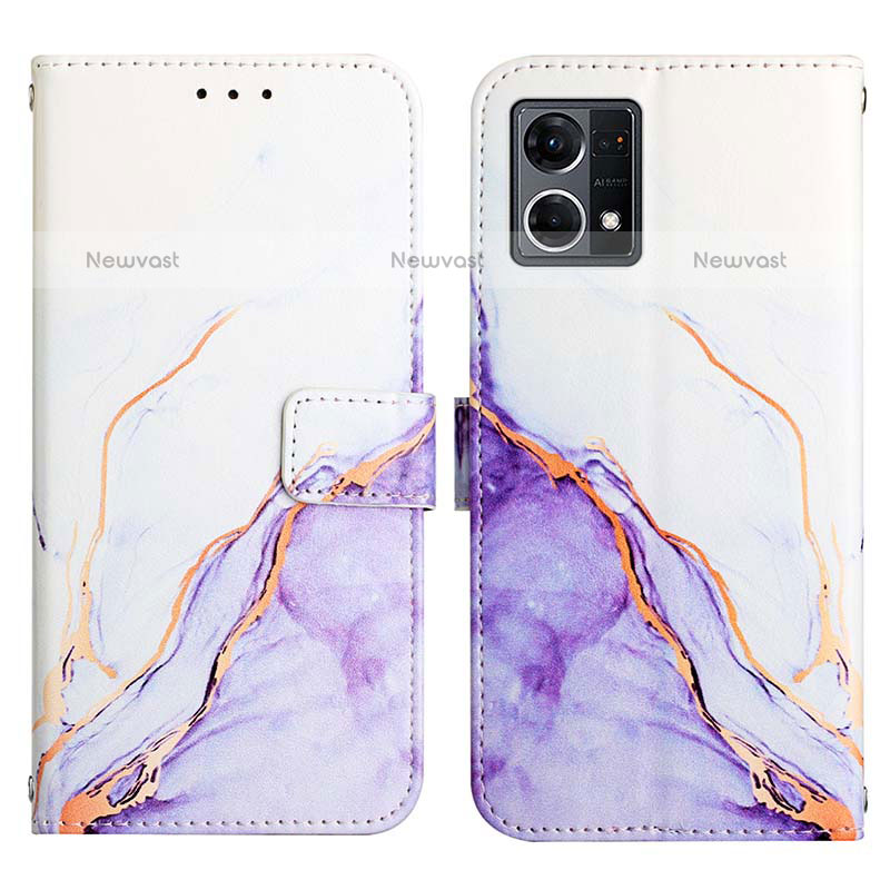 Leather Case Stands Fashionable Pattern Flip Cover Holder Y04B for Oppo F21 Pro 4G Purple