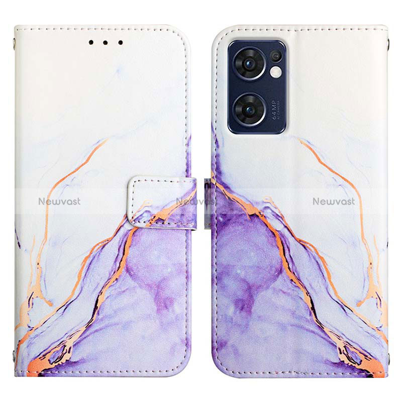 Leather Case Stands Fashionable Pattern Flip Cover Holder Y04B for Oppo Find X5 Lite 5G Purple