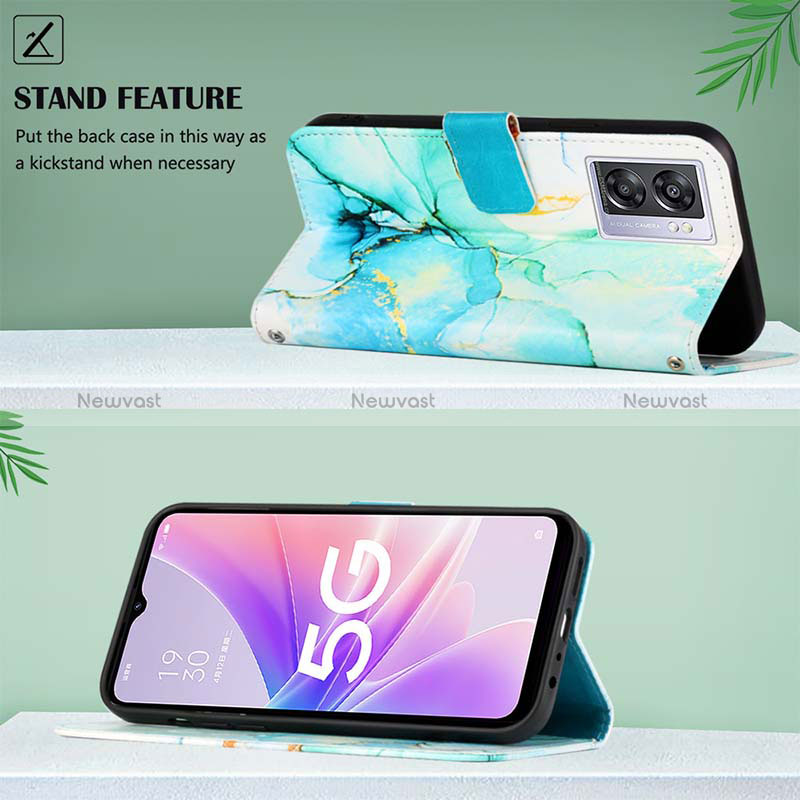 Leather Case Stands Fashionable Pattern Flip Cover Holder Y04B for Oppo K10 5G India