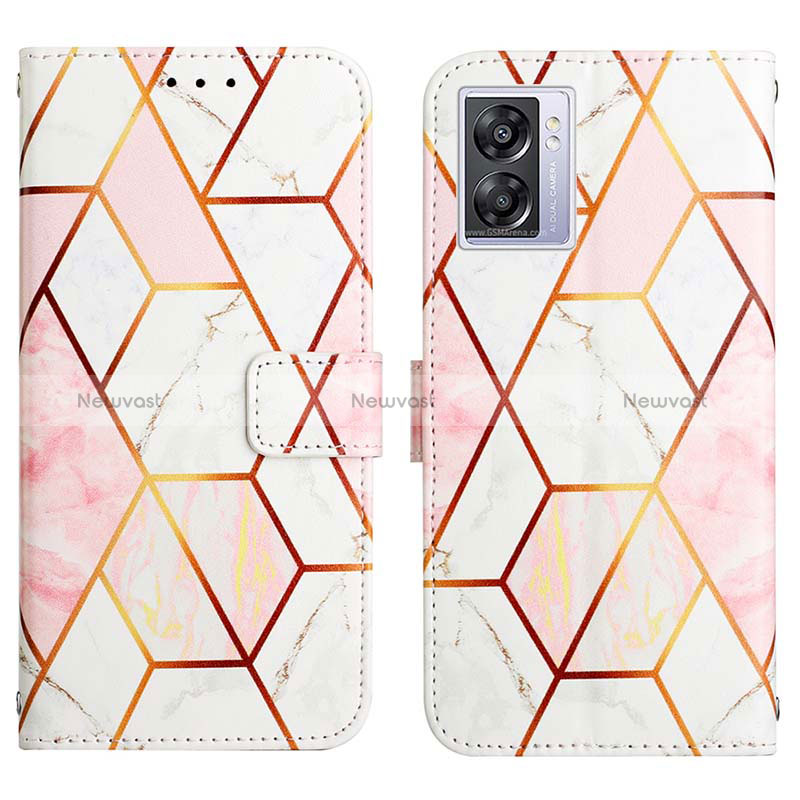 Leather Case Stands Fashionable Pattern Flip Cover Holder Y04B for Oppo K10 5G India White
