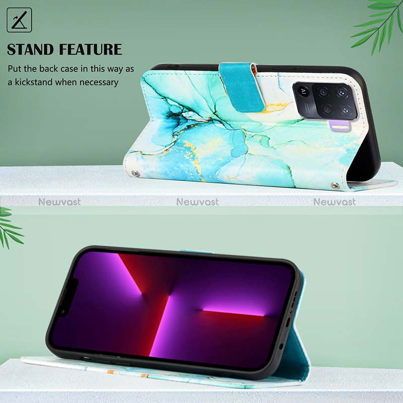 Leather Case Stands Fashionable Pattern Flip Cover Holder Y04B for Oppo Reno5 F