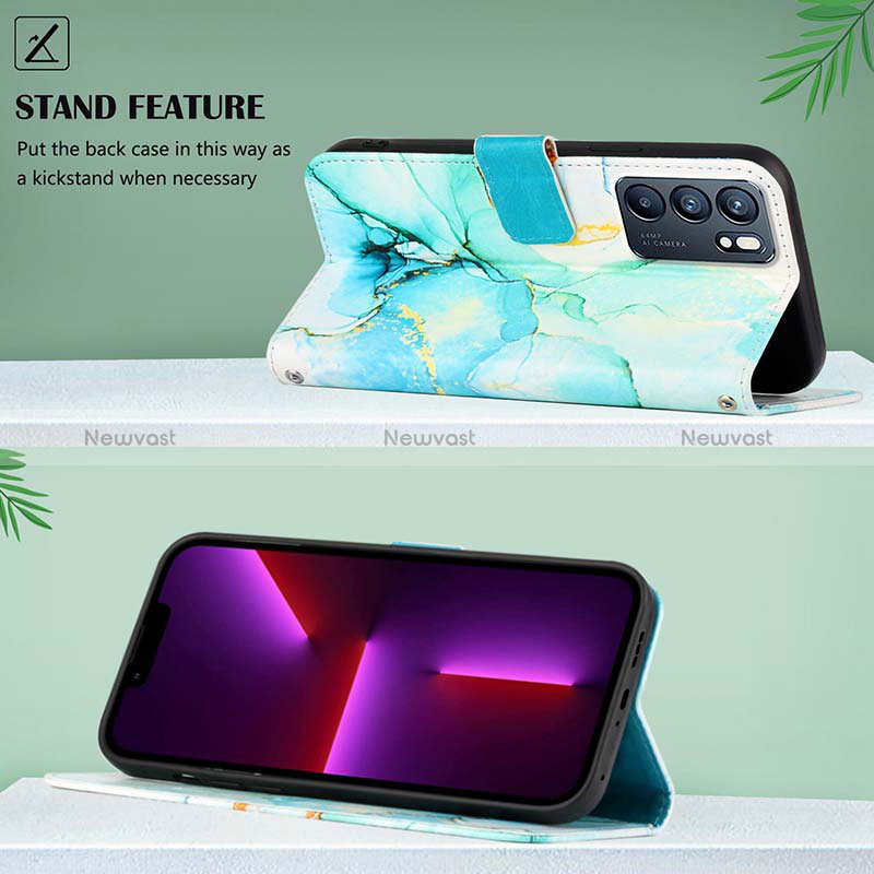 Leather Case Stands Fashionable Pattern Flip Cover Holder Y04B for Oppo Reno6 5G