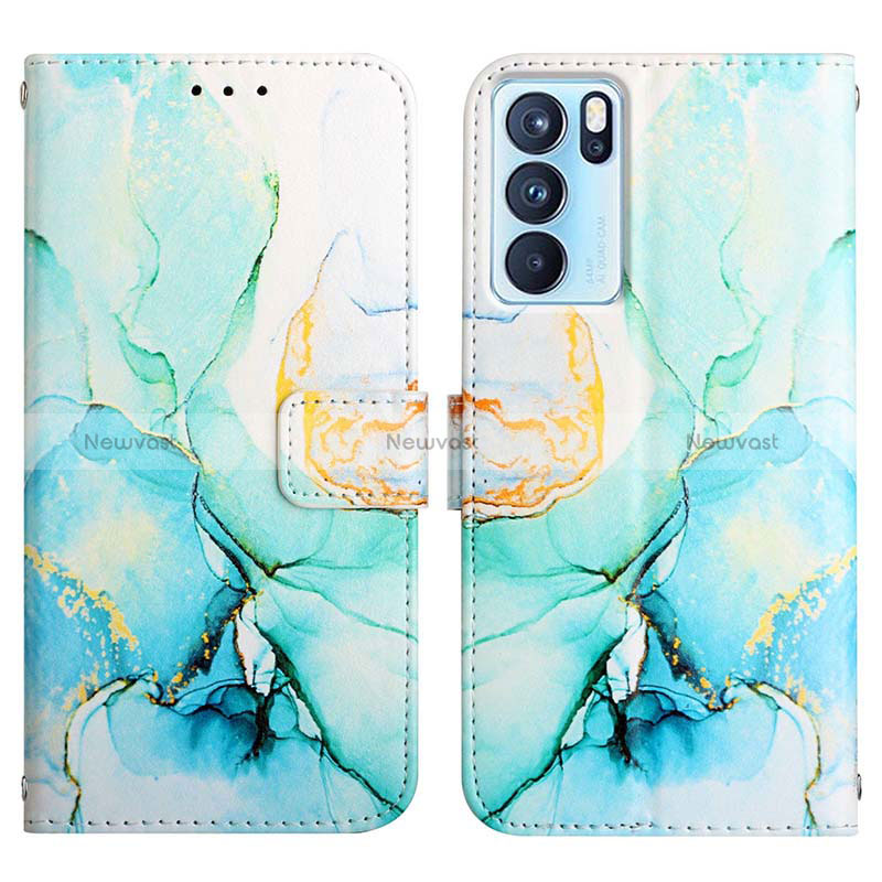 Leather Case Stands Fashionable Pattern Flip Cover Holder Y04B for Oppo Reno6 Pro 5G India Green