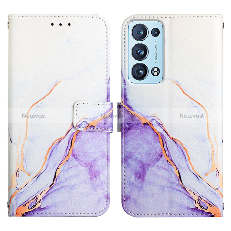 Leather Case Stands Fashionable Pattern Flip Cover Holder Y04B for Oppo Reno6 Pro+ Plus 5G Purple