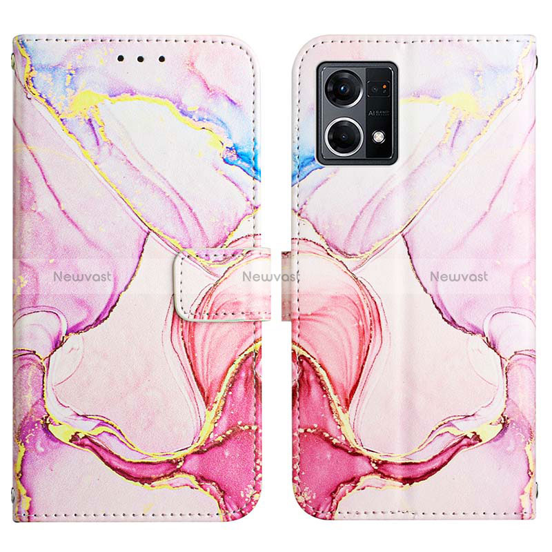 Leather Case Stands Fashionable Pattern Flip Cover Holder Y04B for Oppo Reno8 4G Pink