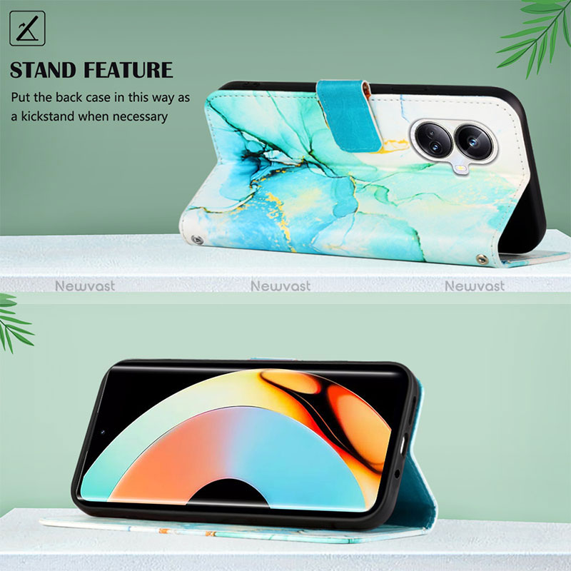 Leather Case Stands Fashionable Pattern Flip Cover Holder Y04B for Realme 10 Pro+ Plus 5G