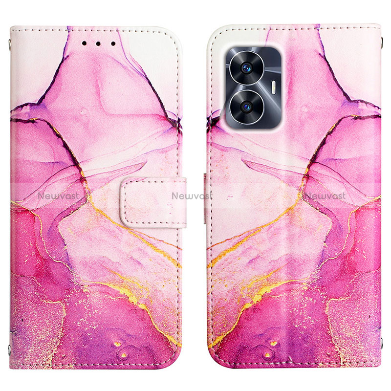 Leather Case Stands Fashionable Pattern Flip Cover Holder Y04B for Realme Narzo N55 Hot Pink