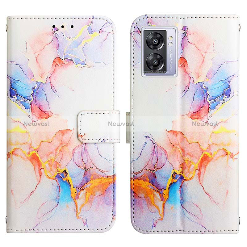 Leather Case Stands Fashionable Pattern Flip Cover Holder Y04B for Realme Q5i 5G Blue