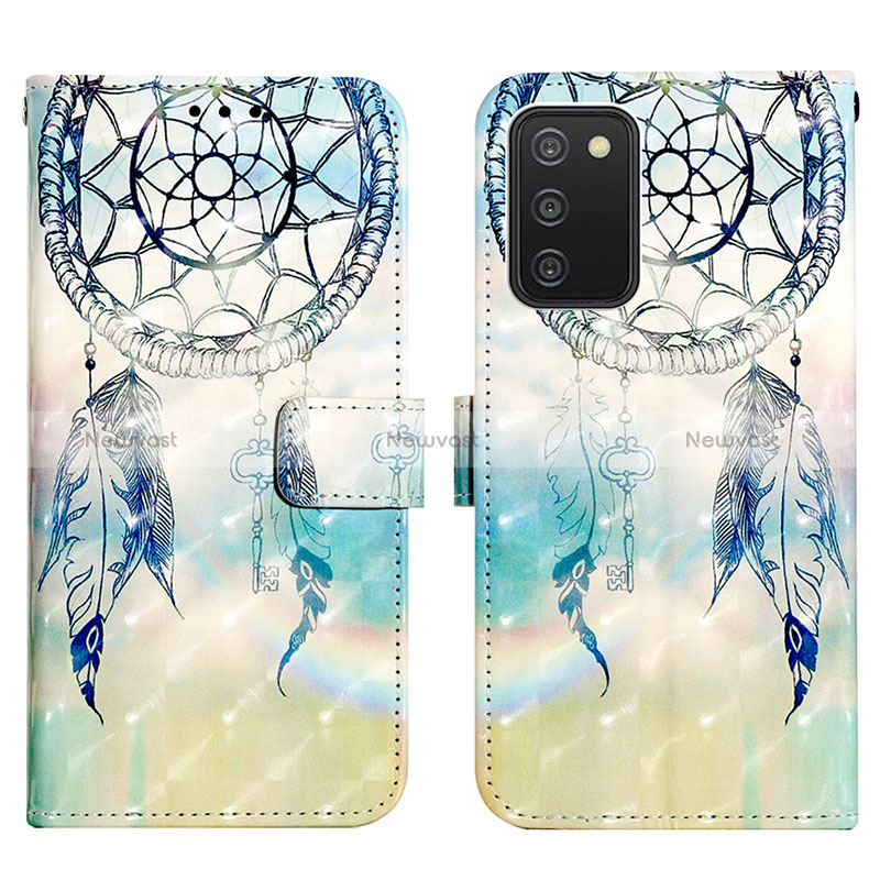 Leather Case Stands Fashionable Pattern Flip Cover Holder Y04B for Samsung Galaxy F02S SM-E025F Mint Blue