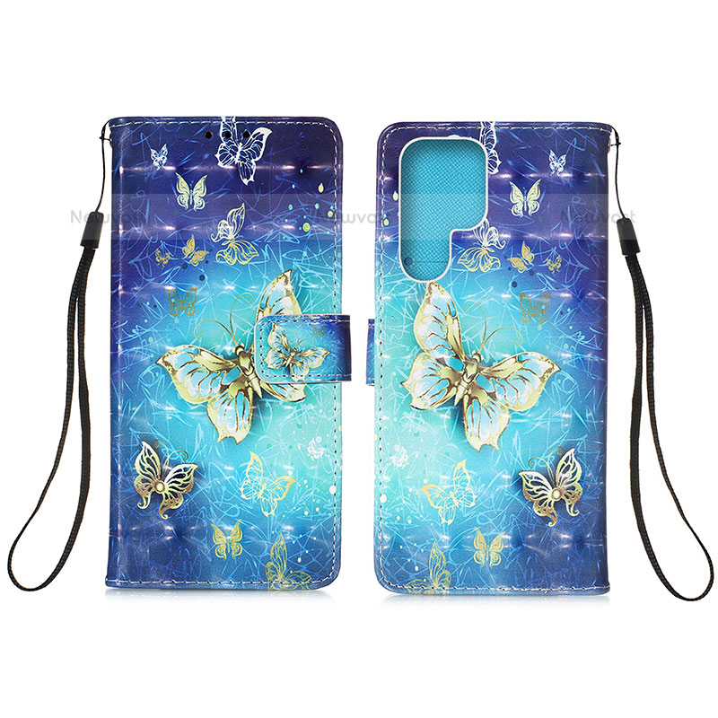 Leather Case Stands Fashionable Pattern Flip Cover Holder Y04B for Samsung Galaxy S21 Ultra 5G Blue