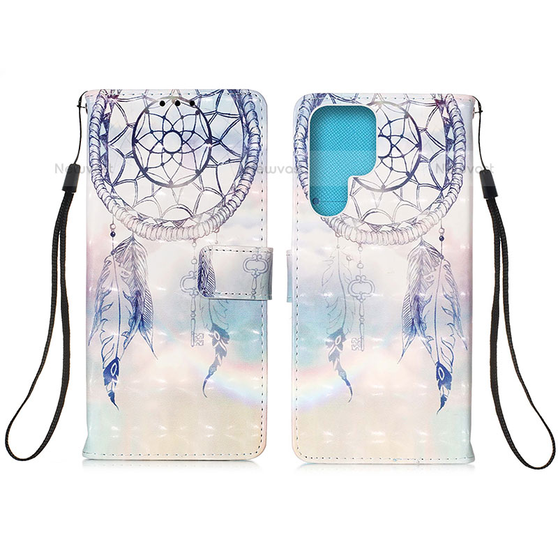 Leather Case Stands Fashionable Pattern Flip Cover Holder Y04B for Samsung Galaxy S21 Ultra 5G Mint Blue