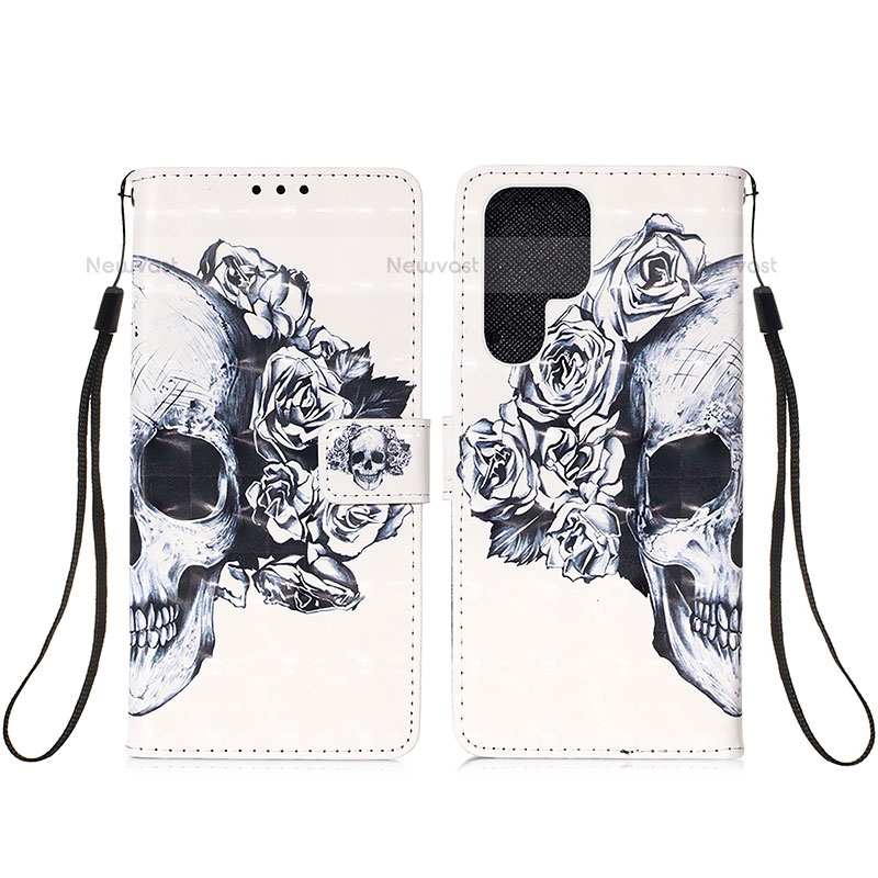 Leather Case Stands Fashionable Pattern Flip Cover Holder Y04B for Samsung Galaxy S23 Ultra 5G Gray