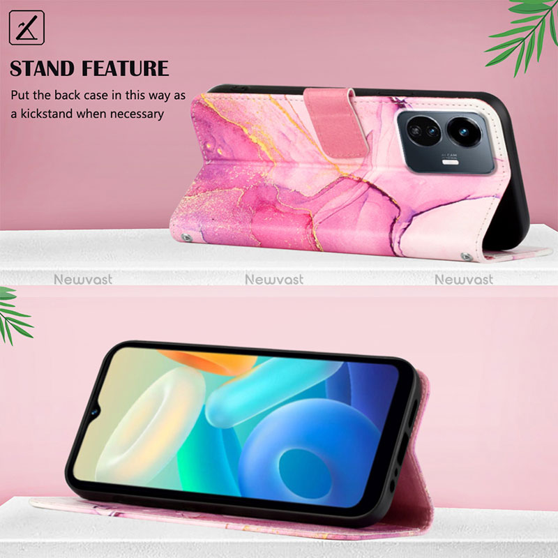 Leather Case Stands Fashionable Pattern Flip Cover Holder Y04B for Vivo iQOO Z6 Lite 5G