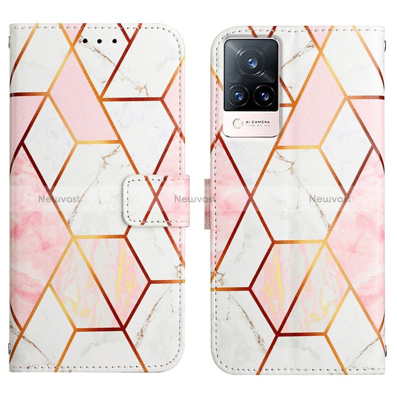 Leather Case Stands Fashionable Pattern Flip Cover Holder Y04B for Vivo V21s 5G White