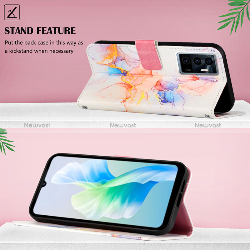 Leather Case Stands Fashionable Pattern Flip Cover Holder Y04B for Vivo V23e