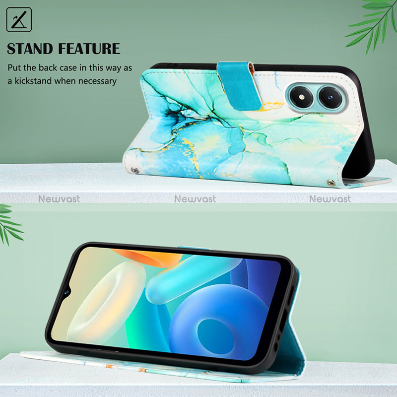 Leather Case Stands Fashionable Pattern Flip Cover Holder Y04B for Vivo Y02S