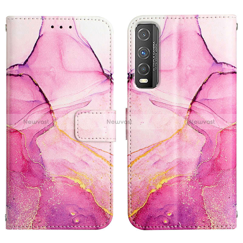 Leather Case Stands Fashionable Pattern Flip Cover Holder Y04B for Vivo Y50t Hot Pink