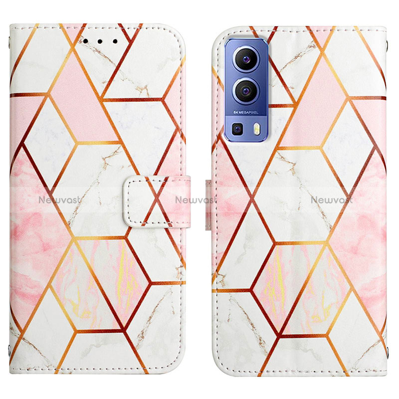 Leather Case Stands Fashionable Pattern Flip Cover Holder Y04B for Vivo Y52 5G White