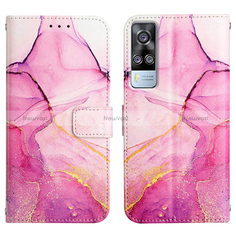 Leather Case Stands Fashionable Pattern Flip Cover Holder Y04B for Vivo Y53s NFC Hot Pink