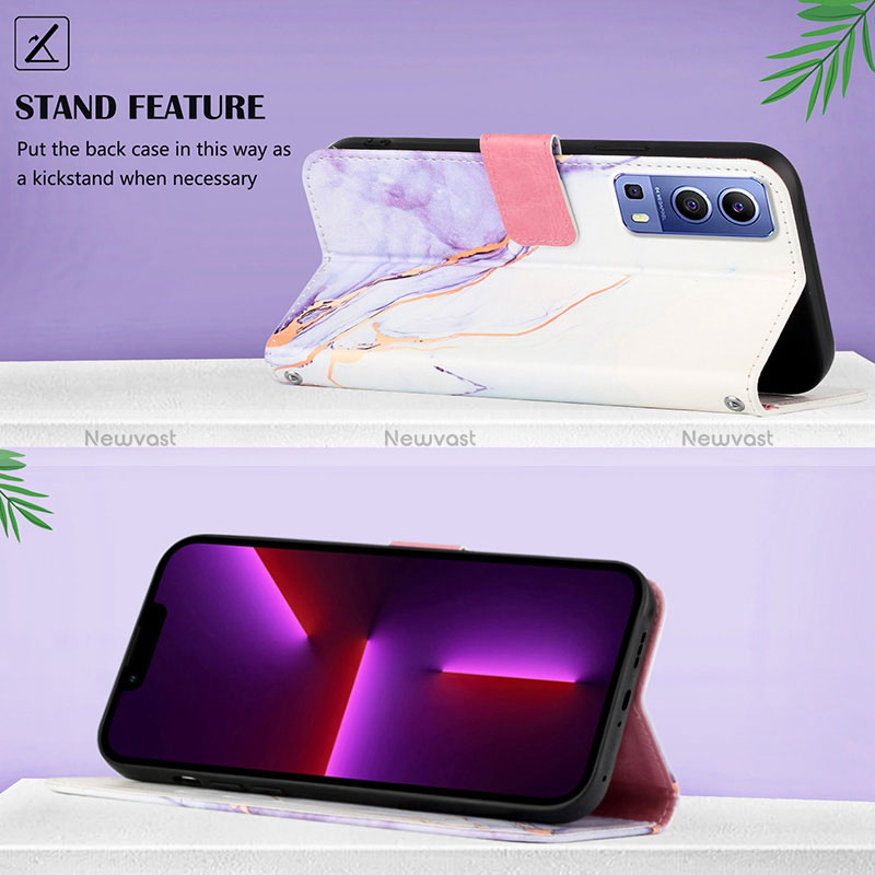 Leather Case Stands Fashionable Pattern Flip Cover Holder Y04B for Vivo Y72 5G