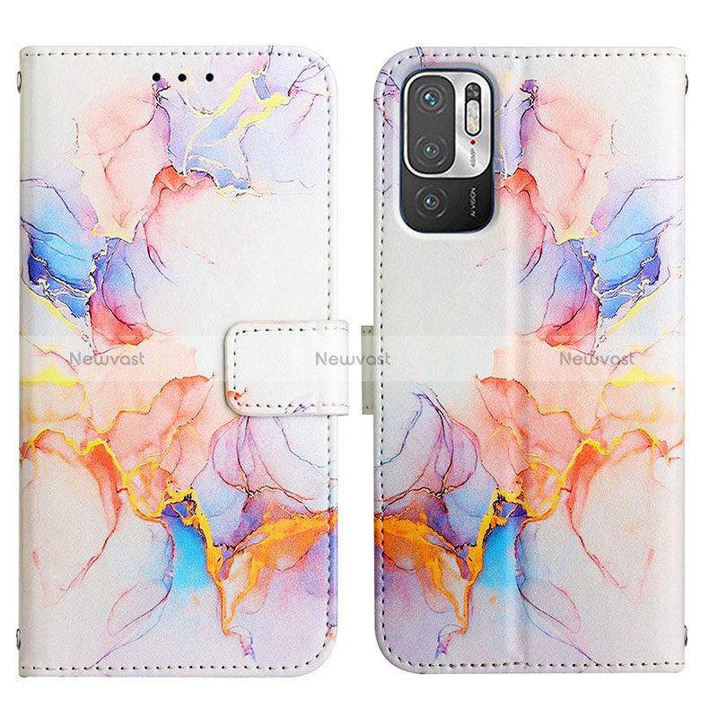 Leather Case Stands Fashionable Pattern Flip Cover Holder Y04B for Xiaomi POCO M3 Pro 5G Blue