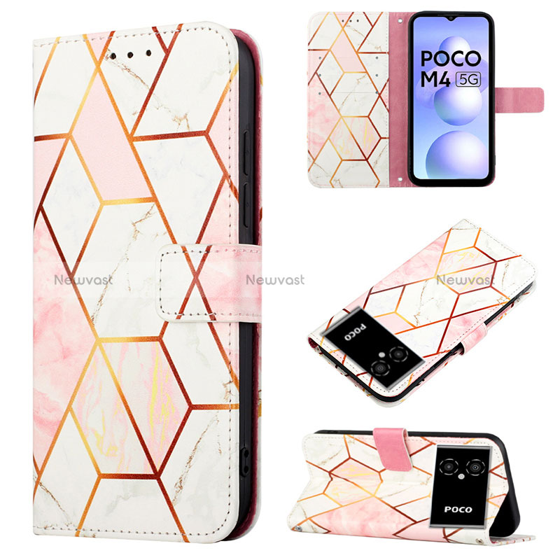 Leather Case Stands Fashionable Pattern Flip Cover Holder Y04B for Xiaomi Poco M4 5G