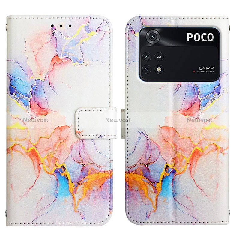 Leather Case Stands Fashionable Pattern Flip Cover Holder Y04B for Xiaomi Poco M4 Pro 4G