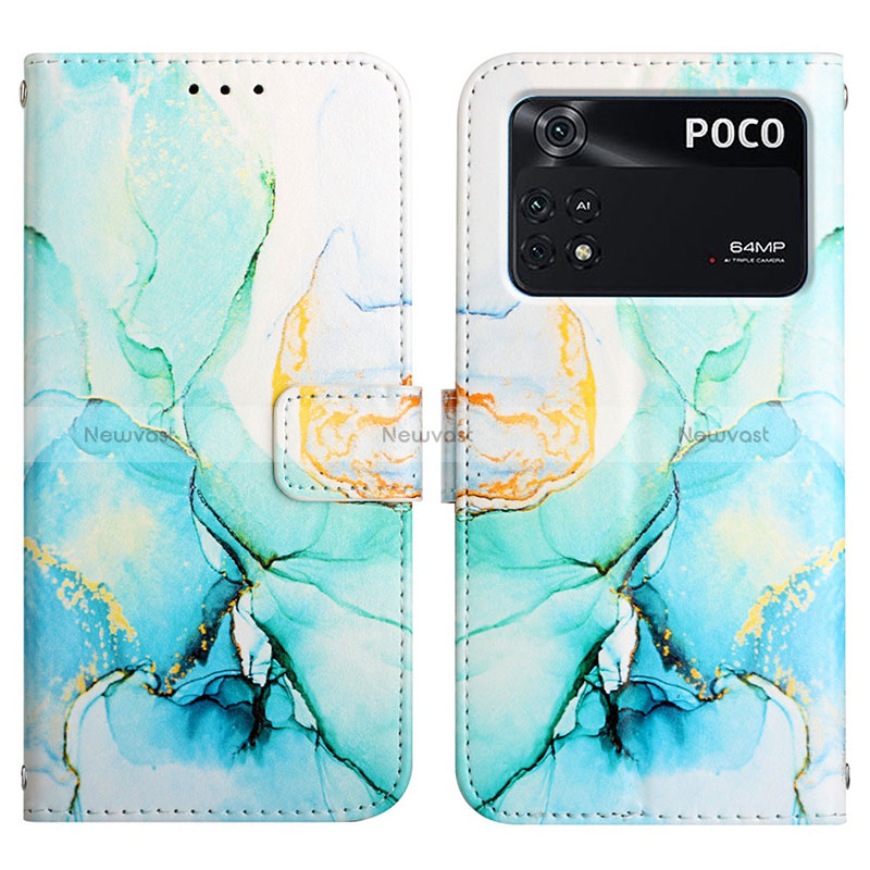 Leather Case Stands Fashionable Pattern Flip Cover Holder Y04B for Xiaomi Poco M4 Pro 4G Green