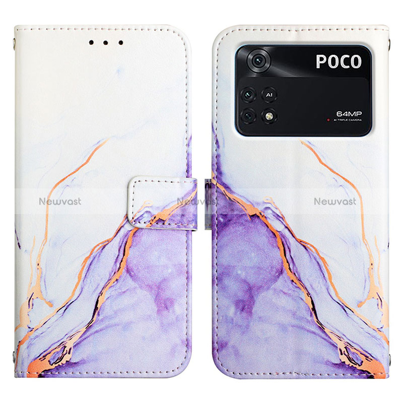 Leather Case Stands Fashionable Pattern Flip Cover Holder Y04B for Xiaomi Poco M4 Pro 4G Purple