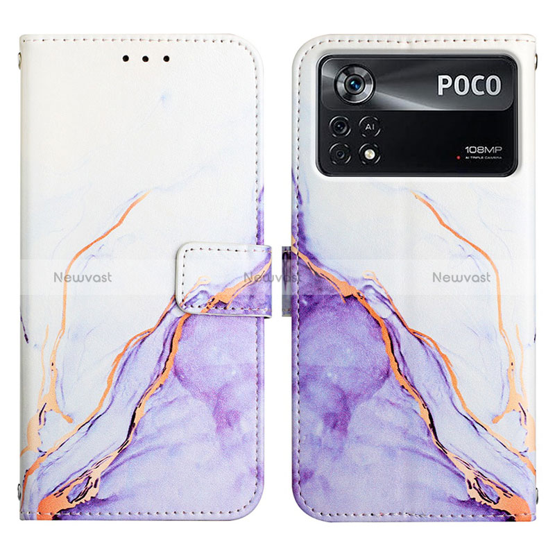 Leather Case Stands Fashionable Pattern Flip Cover Holder Y04B for Xiaomi Poco X4 Pro 5G Purple
