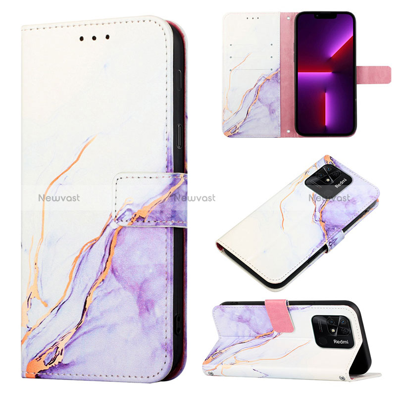 Leather Case Stands Fashionable Pattern Flip Cover Holder Y04B for Xiaomi Redmi 10 India